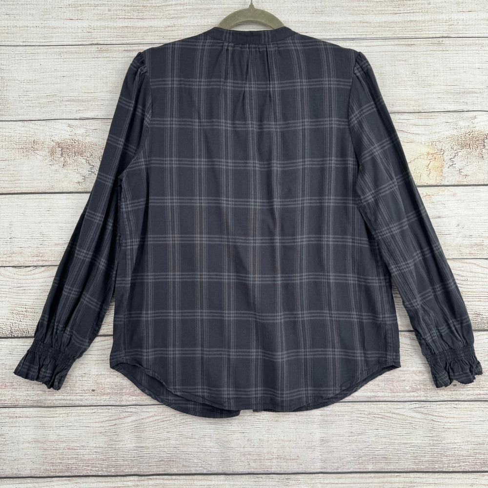 Faherty Button Down Top Womens Medium Grey Plaid Organic Cotton WTH2101-ASP - Picture 2 of 9